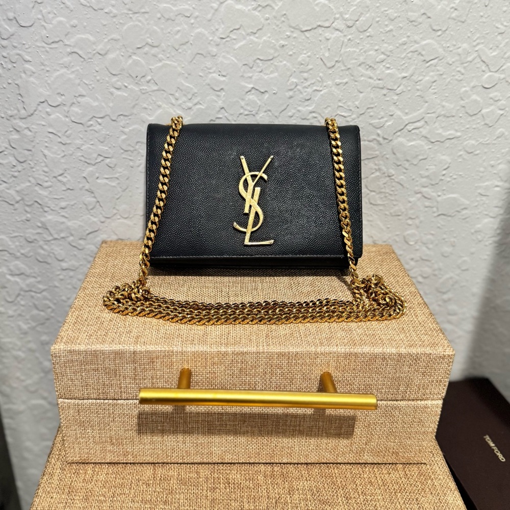 Yves Saint Laurent Navy Blue Crossbody with Gold Chain